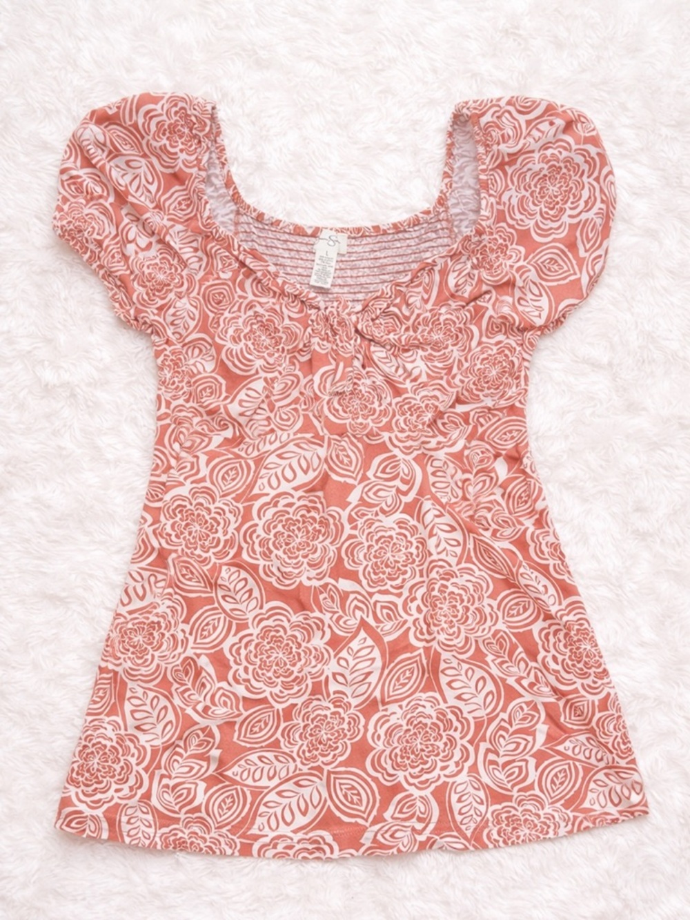 Jessica Simpson Floral Mini Dress Large Cottagecore Puff Sleeve Smocked Boho